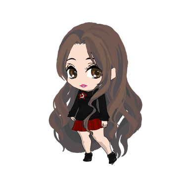 Cartoon Style Girl in red skirt and black jumper